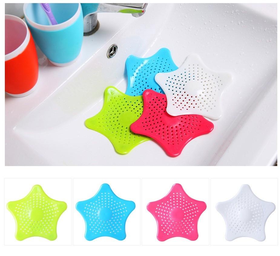 Pack of 5 - Silicone Rubber Star Fish Five-pointed Creative Star Sink Water Stopper Filter Sea Star Drain Hair Catcher & Stopper Cover Sink Strainer Leakage Filter for Kitchen and Bathroom
