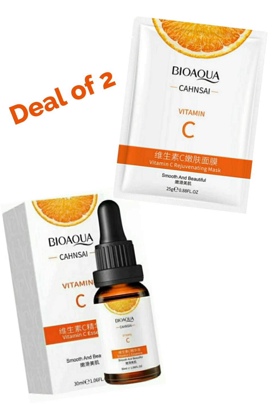 Bioaqua deal of 2 BIOAQUA Vitamin C Face Sheet Mask bioaqua vitamin c brightening & anti-aging serum for face 30 ml( pack of 2 )